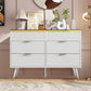 Sideboard Cabinet Dresser With 6 Drawers,Amber Glass Chest Of Drawers, Compartmentalised Storage,Anti-tip,Dressing Table For Living Room, Hallway, Bedroom, And Children's Room, 120 X 40 X 76 Cm, White