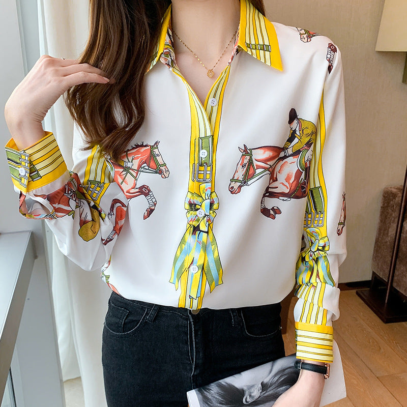 Women's Long Sleeve Lapel Print Shirt