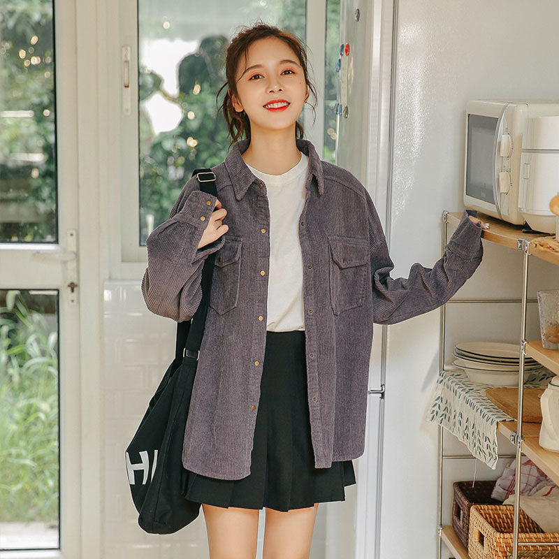 Retro Hong Kong style shirt vest women cotton corduroy