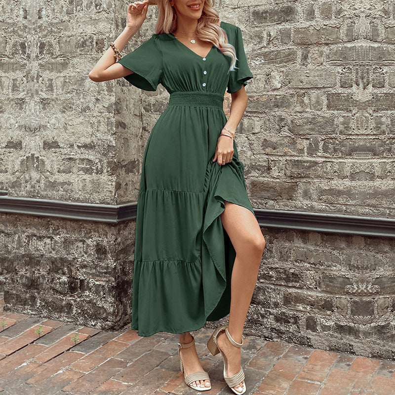 Cinched Elegant Commuter V-neck Midi Dress
