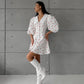 Cotton And Linen Puff Sleeve High Waist Heart Printing Dress
