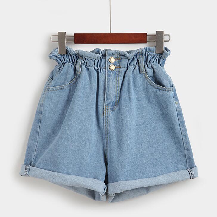 Calyx elastic waist denim shorts female summer high waist was thin student wide leg pants