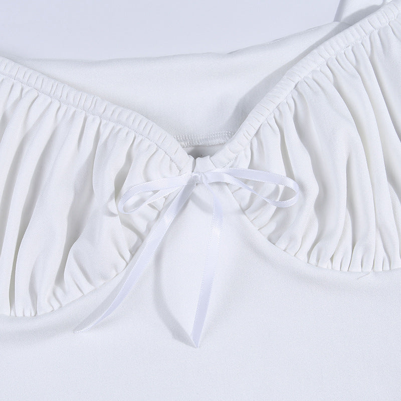 Women's bow pleated strap U-neck vest