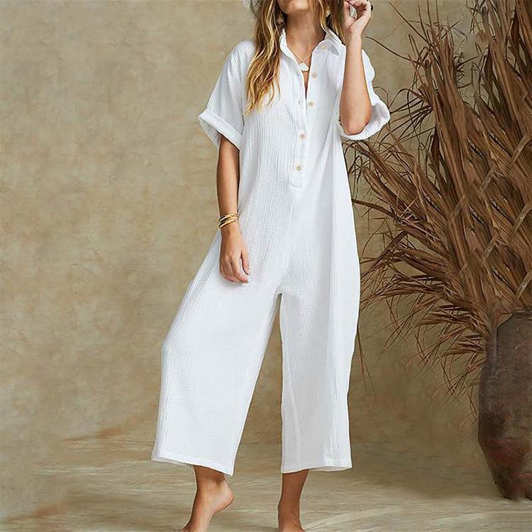 Women's Solid Color Short-sleeved Jumpsuit