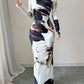 Womens Printed Slim-Fit Long-Sleeve Dress