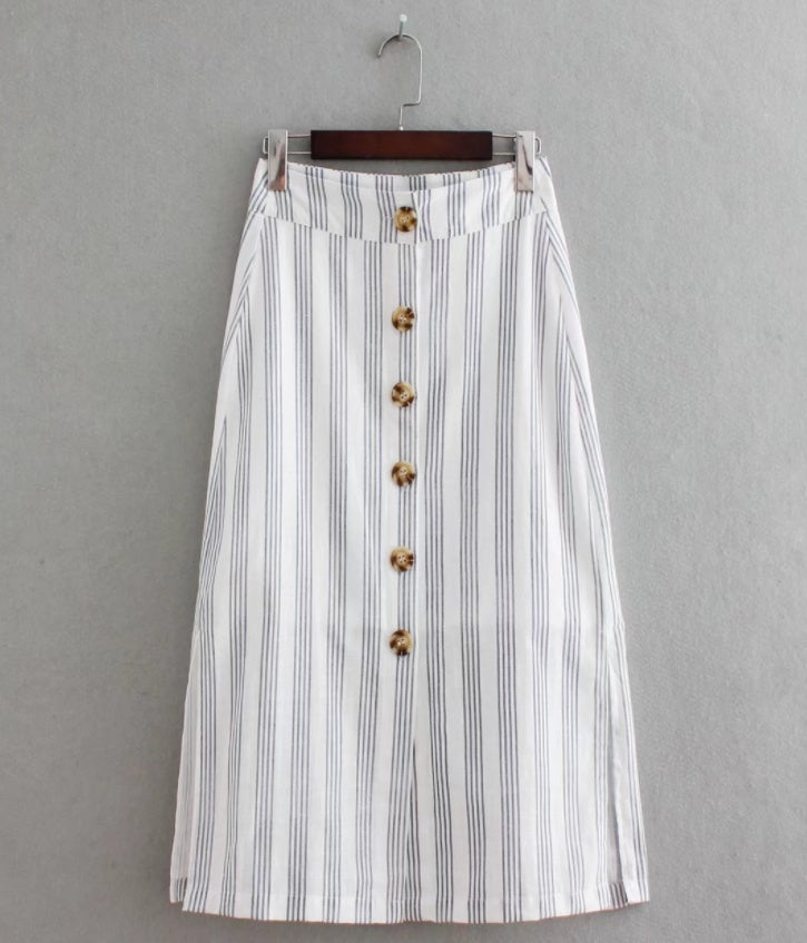 Jupe midi élégante à rayures pour femmes Vadim, boutons fendus sur le côté, coupe trapèze, streetwear décontracté, jupes mi-mollet BA018