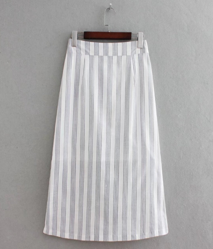 Jupe midi élégante à rayures pour femmes Vadim, boutons fendus sur le côté, coupe trapèze, streetwear décontracté, jupes mi-mollet BA018