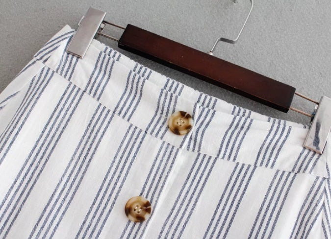 Jupe midi élégante à rayures pour femmes Vadim, boutons fendus sur le côté, coupe trapèze, streetwear décontracté, jupes mi-mollet BA018