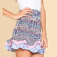 Color strip ruffled high waist skirt