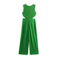 Women's Round Neck Solid Color Knotted Cutout Jumpsuit