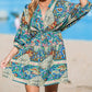Printed Lace Up V-neck Short Dress Women