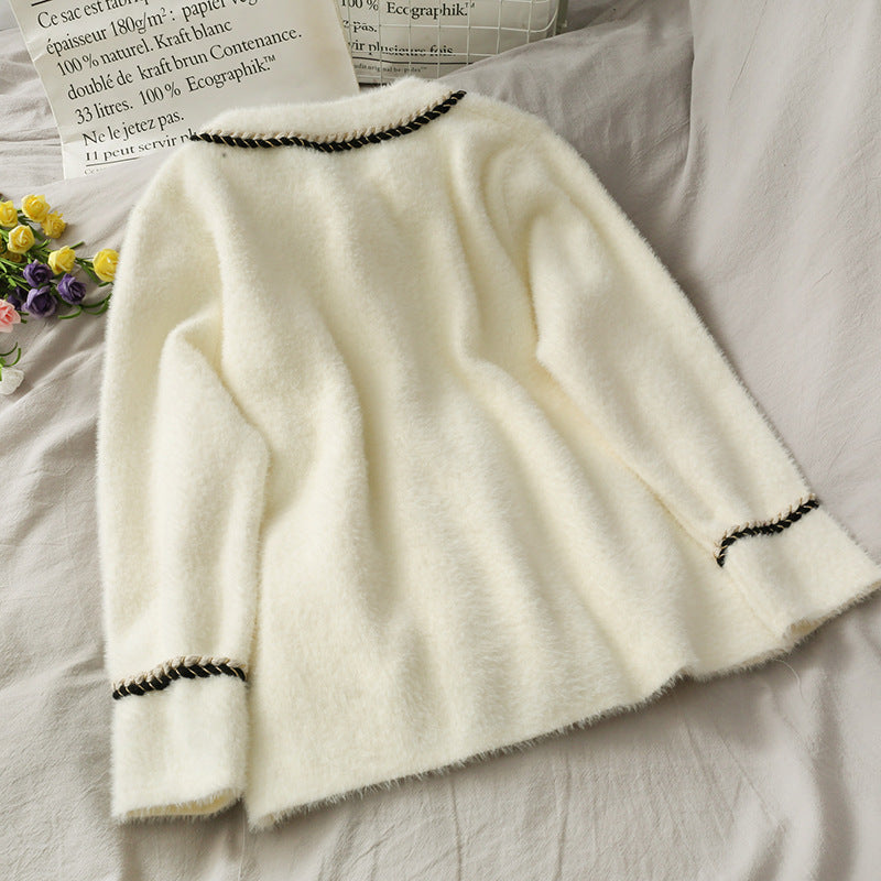 Women's Faux Mink Fleece Loose Sweater Cardigan Jacket
