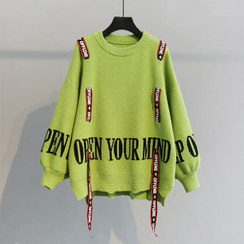 Turtleneck sweater letter holes