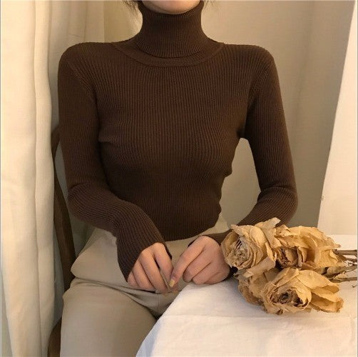 Pull chaud à manches longues et col haut pour femme