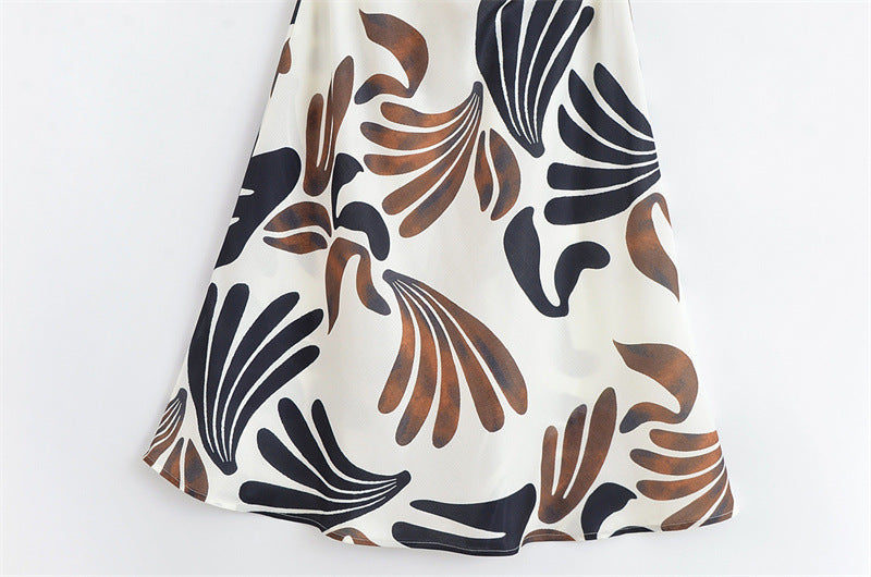Irregular Oblique Shoulder Leaf Print Sleeveless Dress