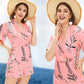 Women's Deep V Print Short Sleeve Waist Casual Siamese Shorts