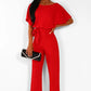 Short sleeve women's jumpsuit with lace button