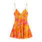 Ethnic Style Floral Print Silk Net Short Sling Dress