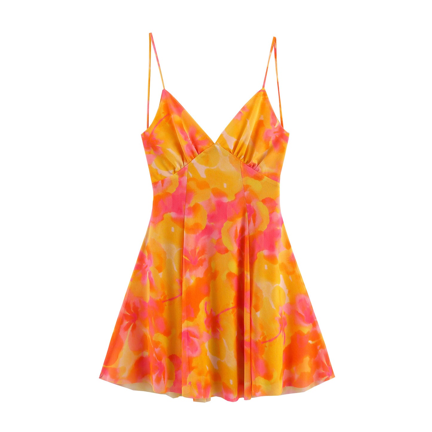 Ethnic Style Floral Print Silk Net Short Sling Dress