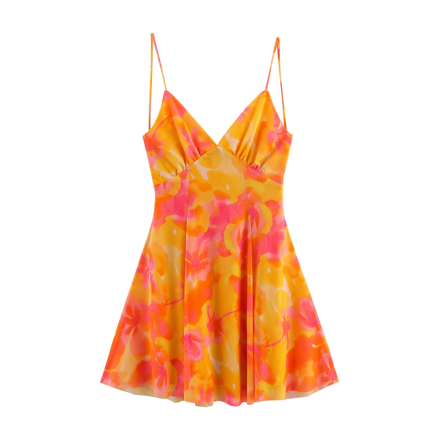 Ethnic Style Floral Print Silk Net Short Sling Dress