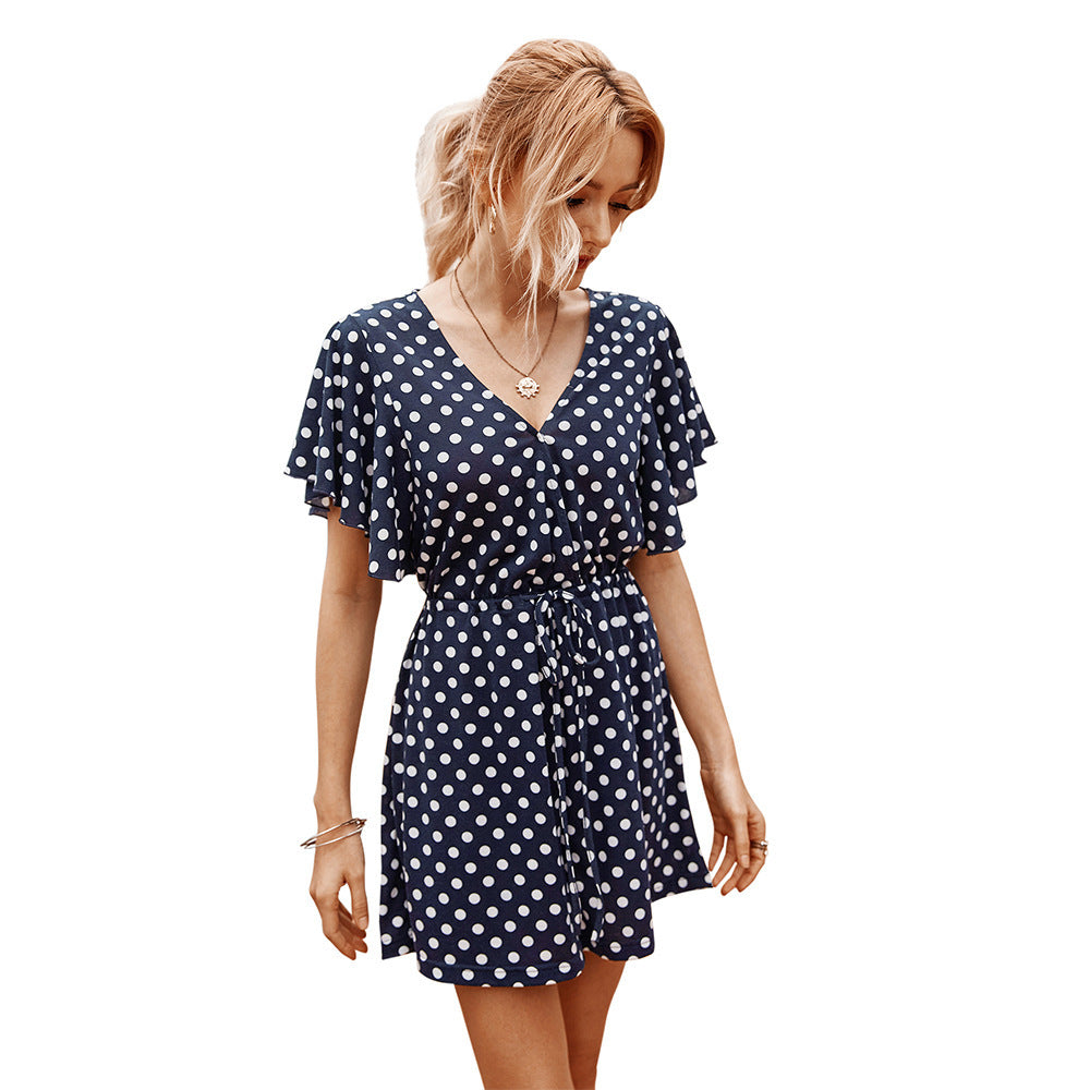 Polka dot waist jumpsuit casual pants