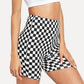 Short de yoga moulant à imprimé d'échiquier noir et blanc transfrontalier européen et américain, short de sport taille haute sexy pour femmes