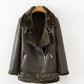 New Winter Fashion High Quality Artificial Fur Zipper Coat Pockets Warm Couples Sashes Leather Jackets Woman