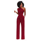 Solid color slant collar button up Jumpsuit