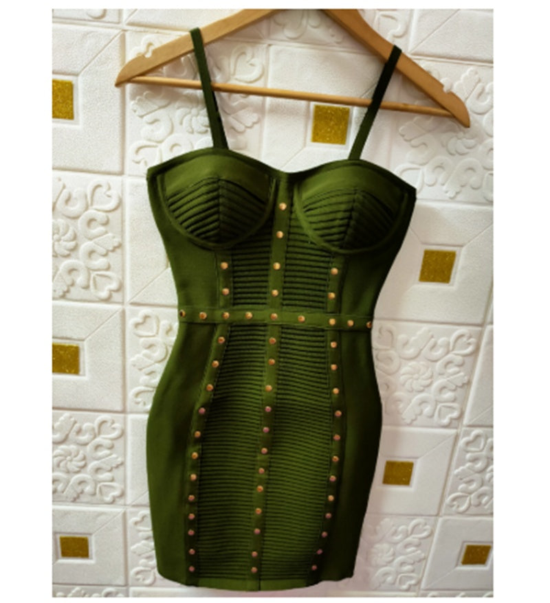 Robe à bretelles perlée faite à la main, jupe courte bandage