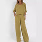Ensemble pantalon large décontracté en coton et lin pour femme, manches courtes