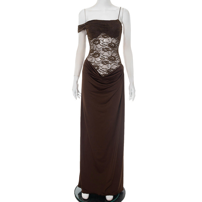 Solid Color Lace Tight Stitching Dress
