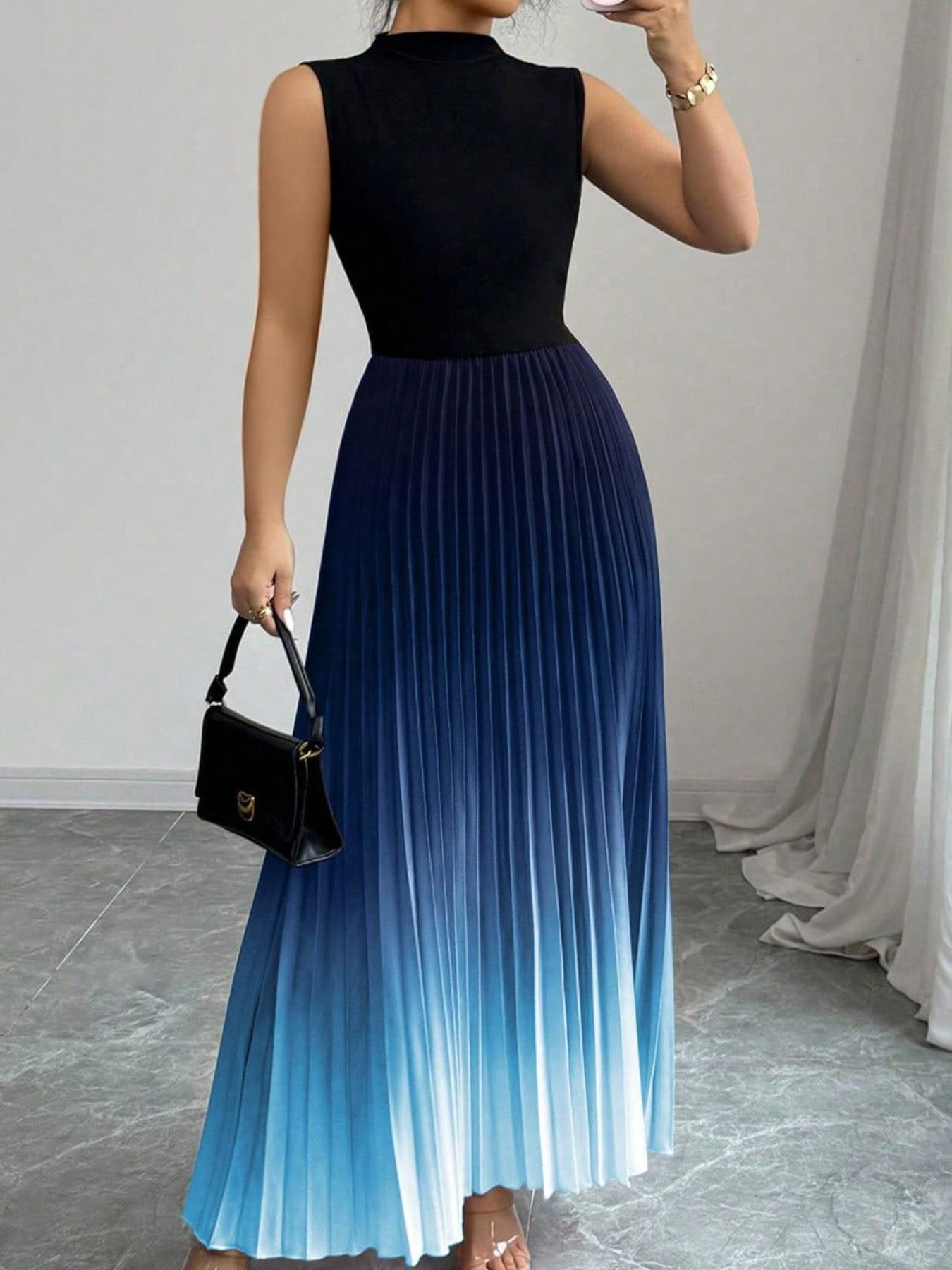 Women's Casual Crew-neck Sleeveless Gradient-color Dress