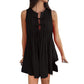 Solid-color Lace-up Pleated Sleeveless Mini Dress For Women