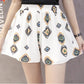 Chiffon large size wide leg pants half length loose printed shorts