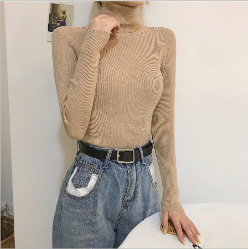 Pull chaud à manches longues et col haut pour femme