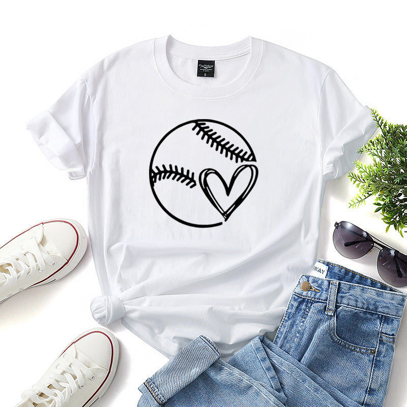 T-shirt décontracté à motif baseball pour femme