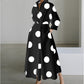 Fashionable Polo-neck Three-quarter-sleeve Loose-fit Flared Maxi Dress