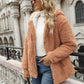Veste à capuche en peluche de couleur contrastée européenne et américaine pour femme