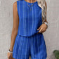 Casual Craft Stripe Printing Sleeveless Tank Top Shorts Suit