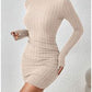 European And American Turtleneck Slim Fit Sunken Stripe Solid Color Sheath Short Skirt Jumpsuit Knitted