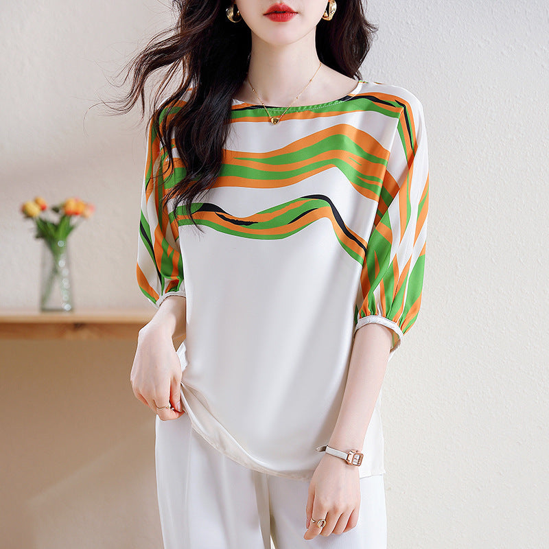 Women's Pullover Chiffon Shirt Striped Top