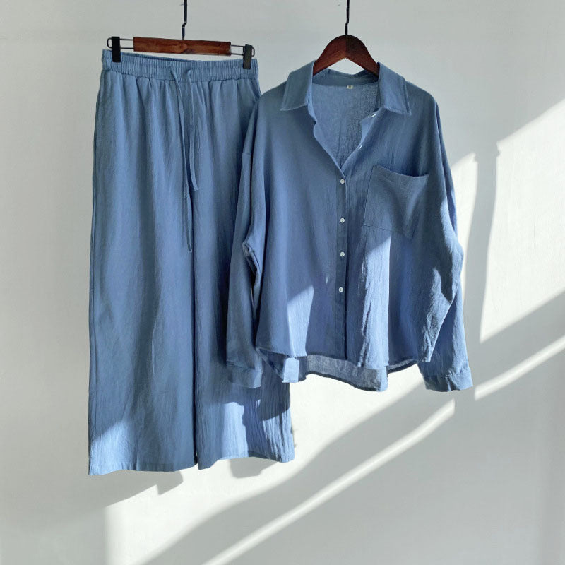 Cotton And Linen Shirt Outfit Waist Loose Trousers