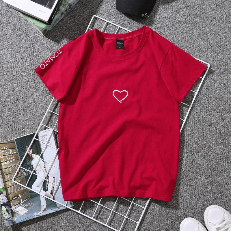 Embroidery Love Summer New Letters All-match Short Sleeve