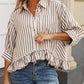 Women's Casual Loose Striped Shirt With Ruffled Hem And Short Sleeves