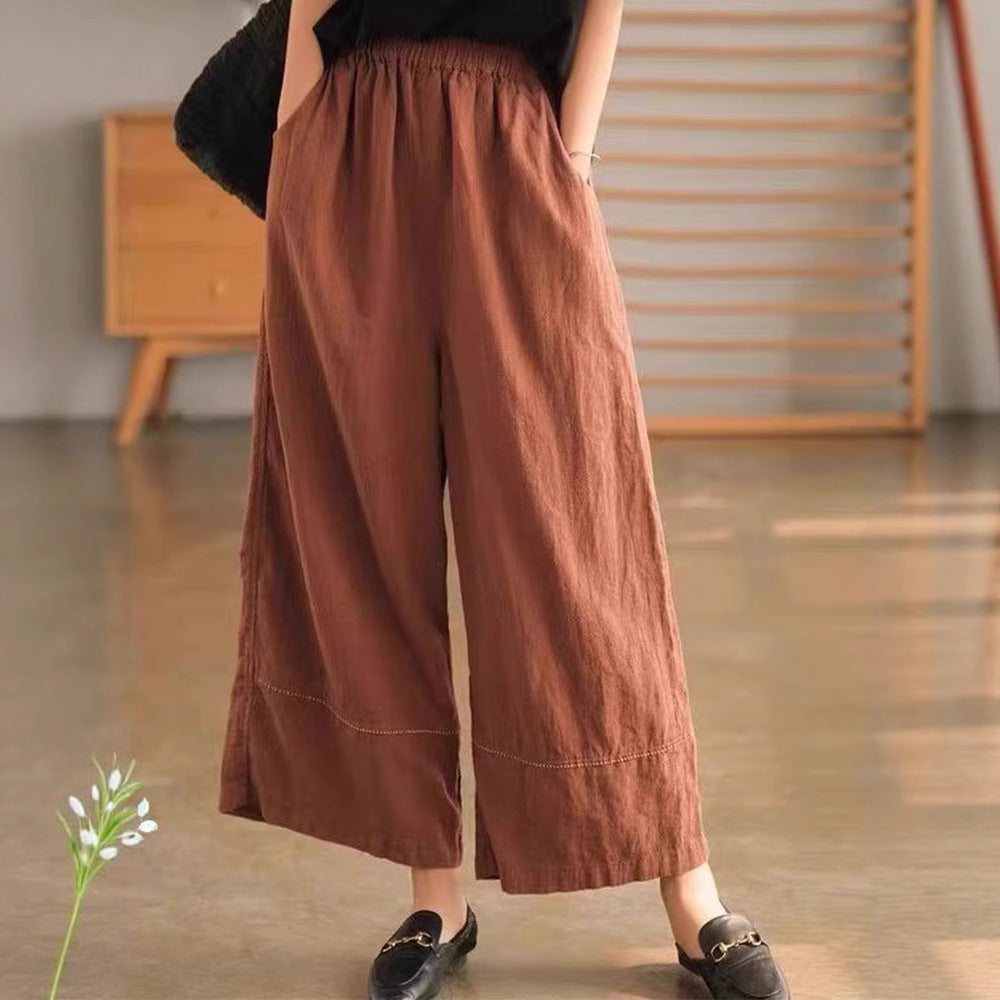 Japanese Linen Straight Drooping Casual Loose Slimming Wide Leg Women's Trousers