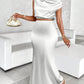 Women's Solid Color Satin Dress Midriff Outfit Suit