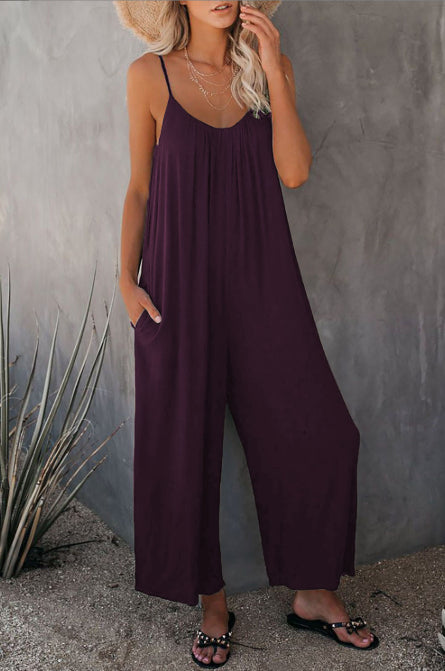 Women's Solid Color Suspender Jumpsuit Solid Color