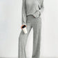 Women's Fashion Casual Straight Pants Temperament V-neck Sunken Stripe Knitting Suit
