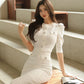 Ladies Suit Single Breasted Half Sleeve Top High Waist Pack Hip Skirt