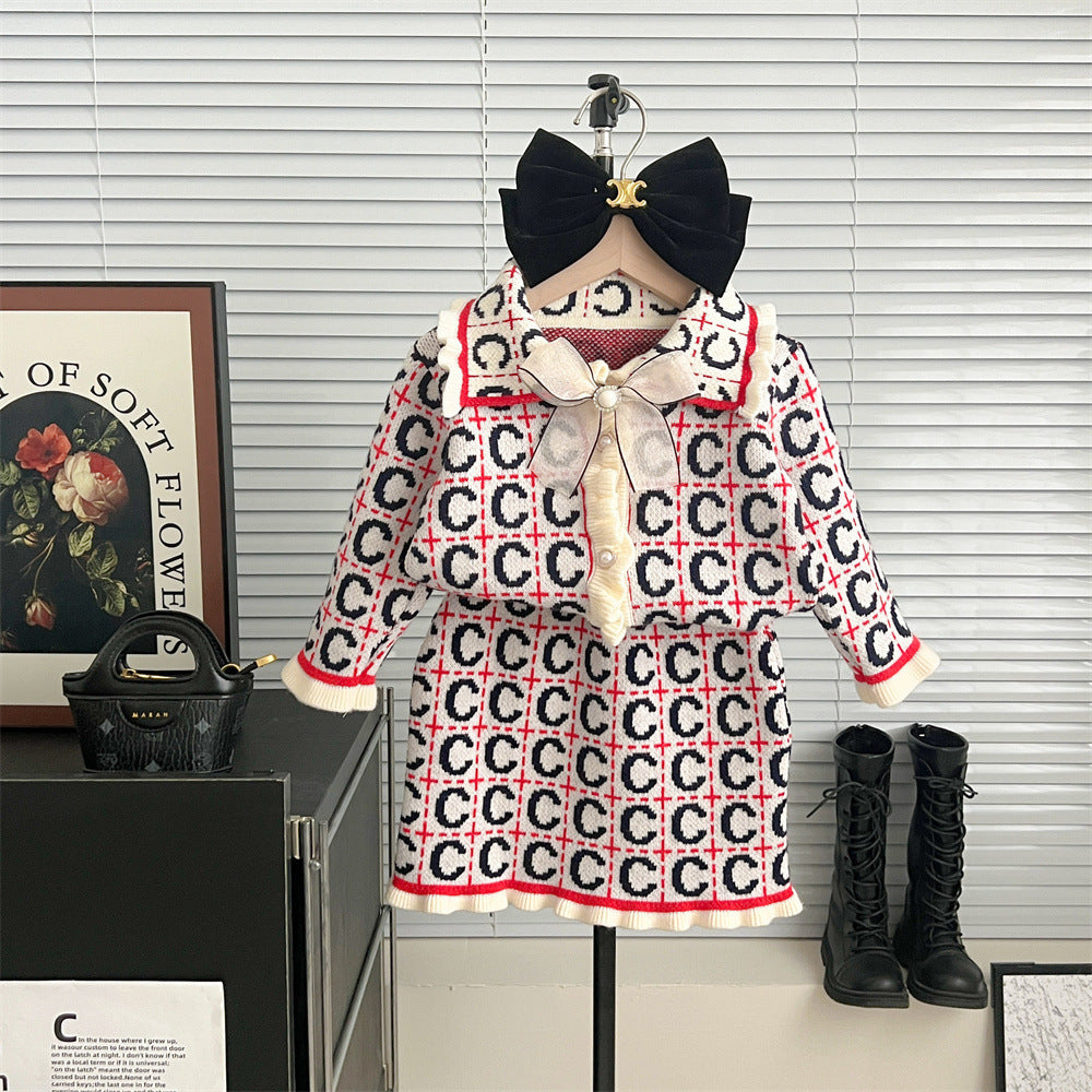 Ensemble deux pièces pull et cardigan tricoté pour enfant